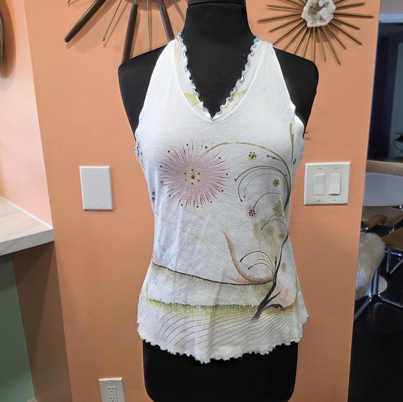 Vintage Y2K Bling Baddie Small White and Pink Graphic Custom Cut Tank Top - Picture 1 of 16